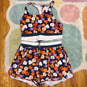 Colorful Floral Racerback Sporty Bikini Top And Boy Short Set